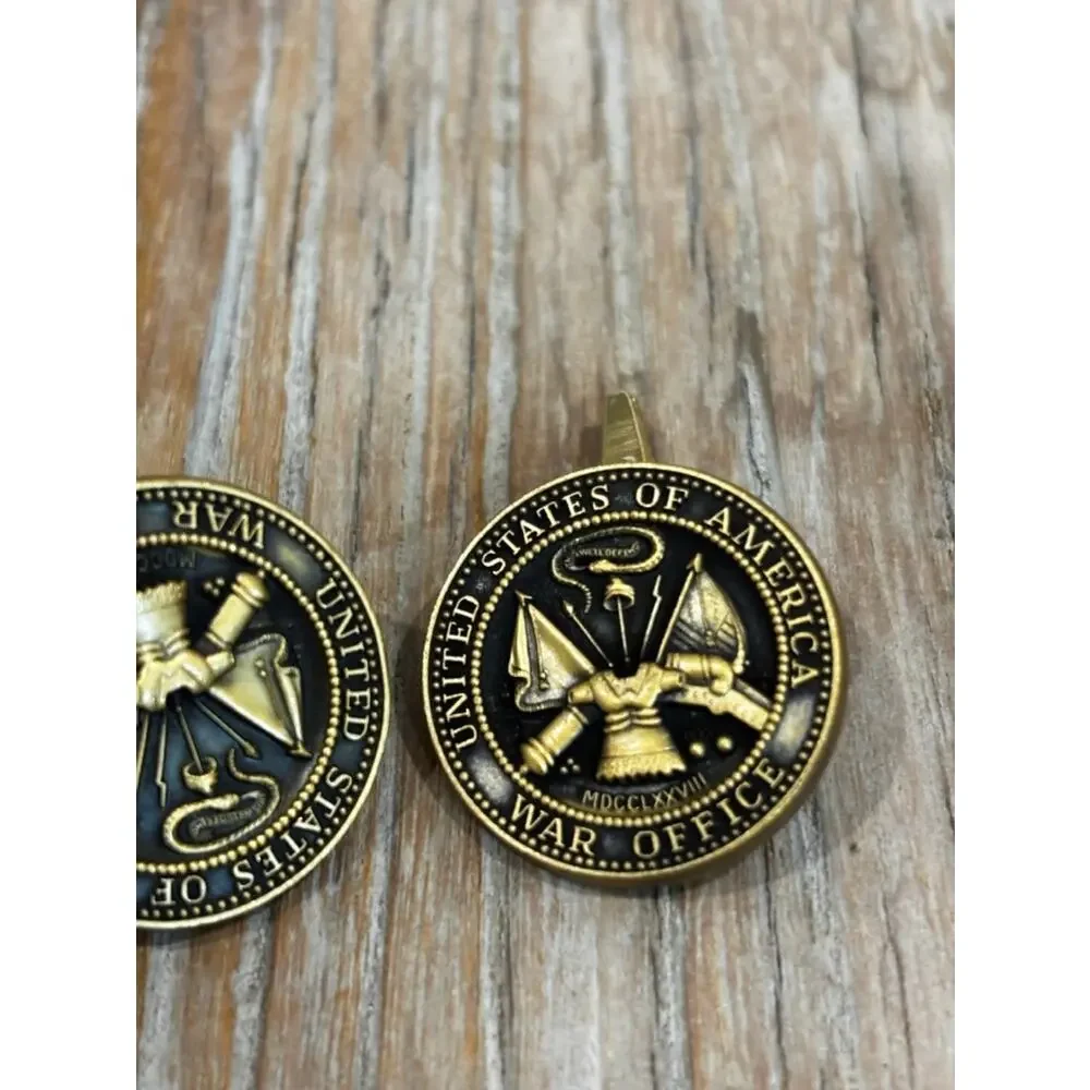 Vintage United States War Office Seal Cufflinks Gold Tone Black Military Style